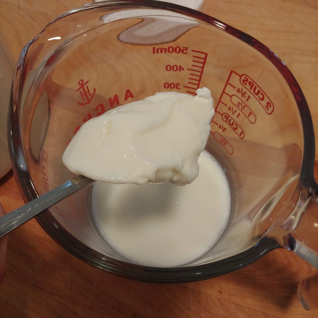 stirring in yogurt starter