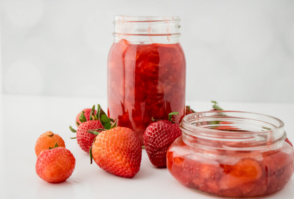 strawberries in airtight jar preserves