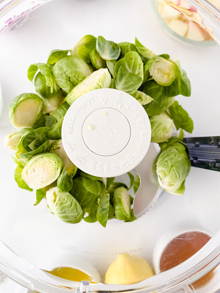 brussel sprouts inside a food processor