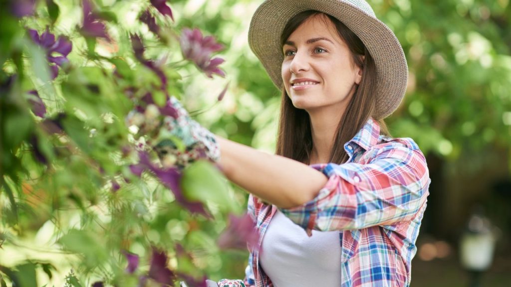 18 Old-Fashioned Hobbies to Try If You’re in Your Granny Era 1 woman planting gardening purple flowers