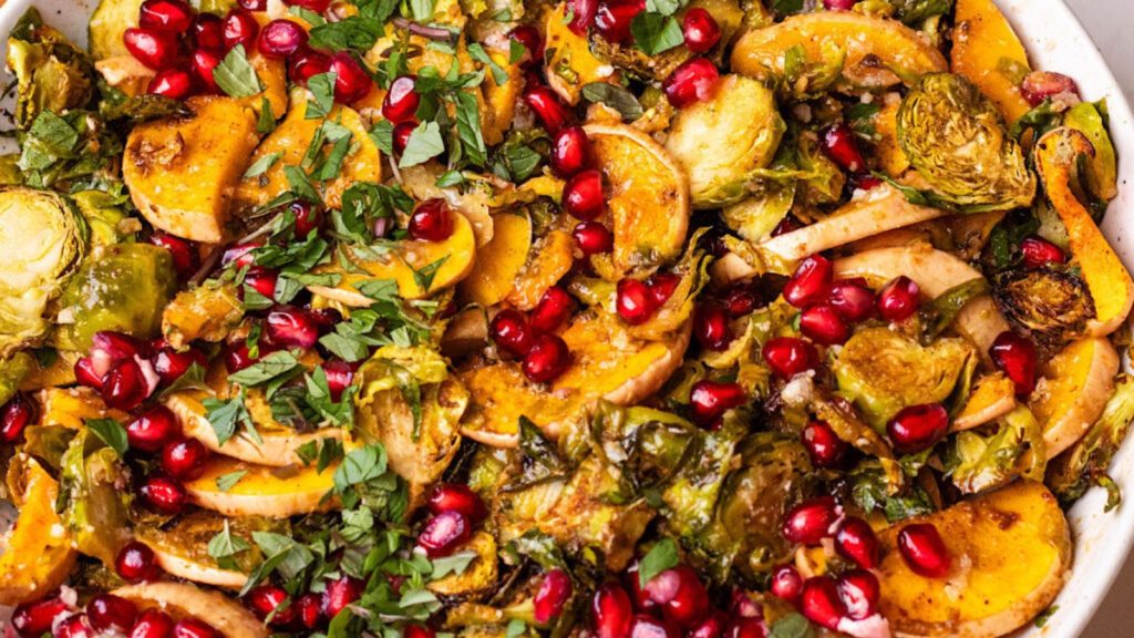 20 Cozy Winter Salad Ideas to Keep You Full and Satisfied 18 Baked Shaved Brussels Sprouts and Pomegranate Salad