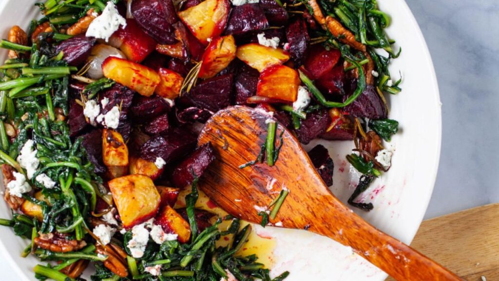 12 Rich Dandelion Recipes to Take from Your Garden to the Table 1 Buttery Beets with Sauteed Dandelion Greens & Pecans