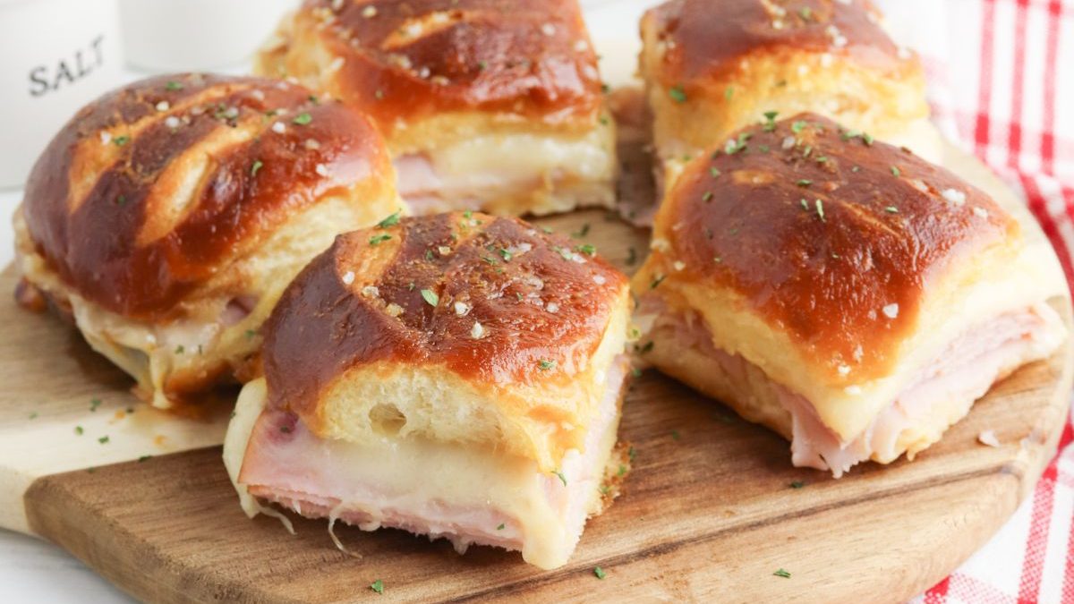 19 Crowd-Pleasing Slider Recipes Perfect for Game Day 2 Pretzel Bun Ham and Cheese Sliders
