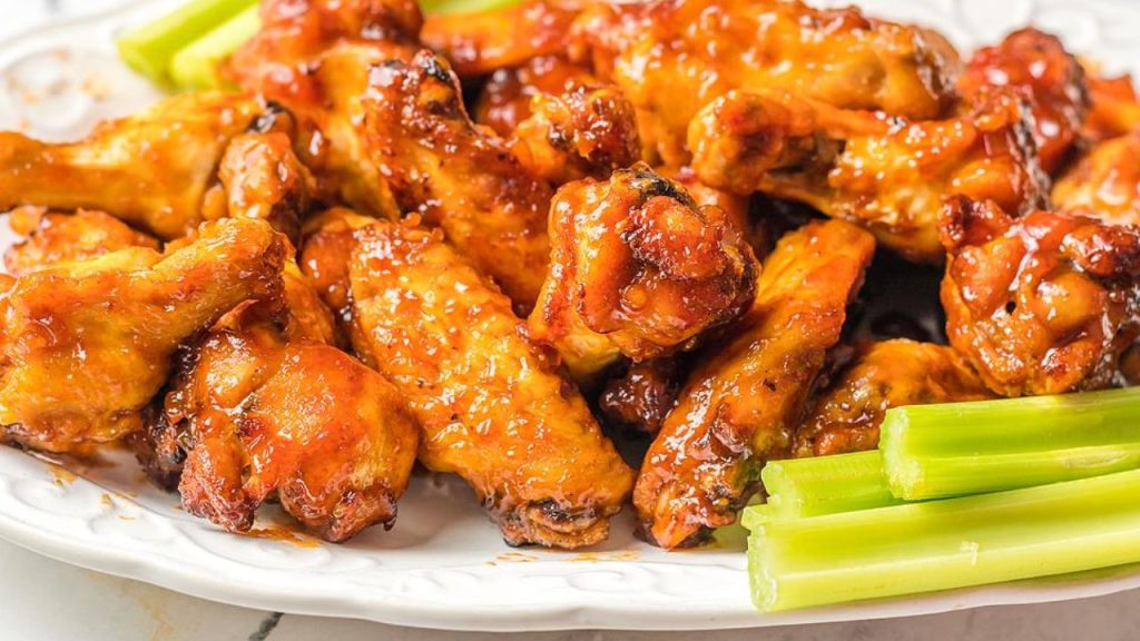 27 Finger-Lickin’ Good Chicken Wing Recipes 6 Air Fryer BBQ Peach Bourbon Wings
