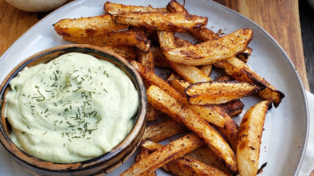 23 Easy, Tasty, and Totally Addictive Air Fryer Vegetables 16 Air Fryer Turnip Fries With Avocado Ranch Dip