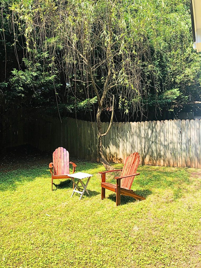 My Soil Test Report and Where to Get Your Soil Tested 1 backyard clay soil with adirondack chairs