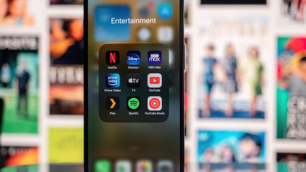 streaming platform on a phone or mobile netflix disney+ spotify youtube