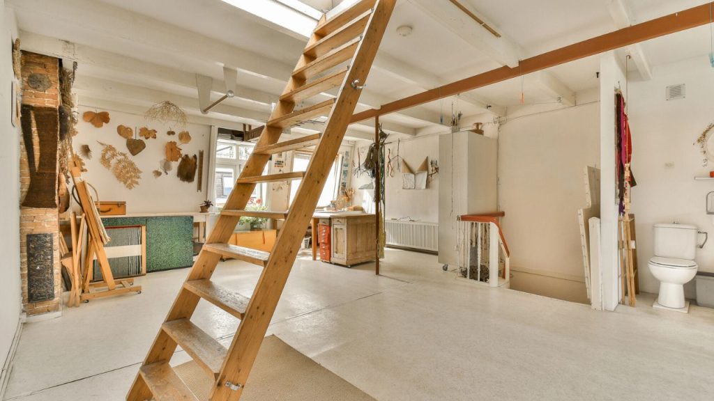 basement area with ladder