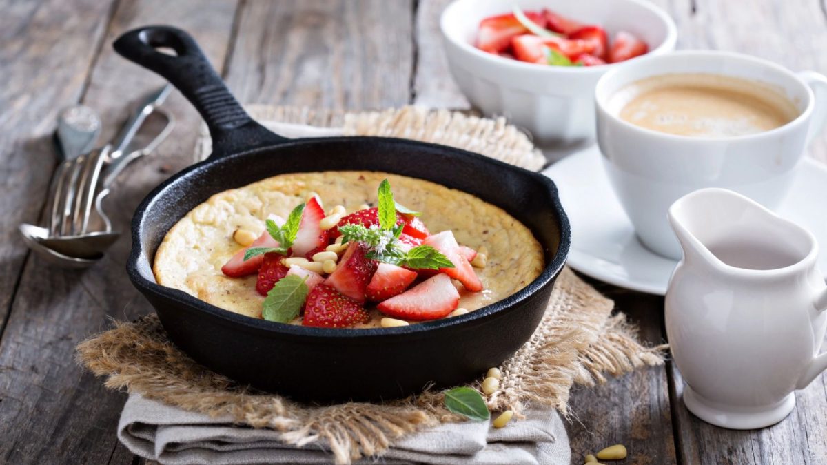 baked pancake in a cast iron