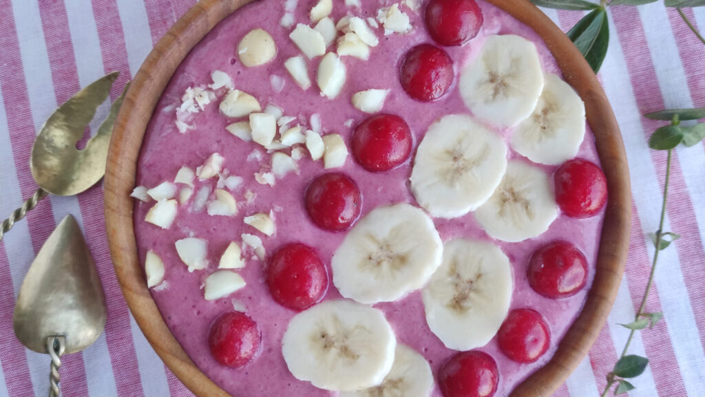 Too Many Ripe Bananas? Here Are 27 Sweet Recipes to Use Them Up 10 cherry and banana macadamia nuts smoothie bowl
