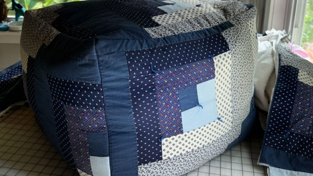 DIY square pouf ottoman sewing tutorial