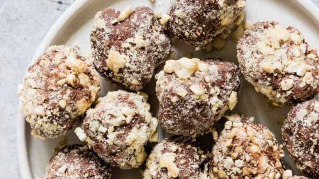 chocolate fat bomb / ketogenic fat bomb on a white plate