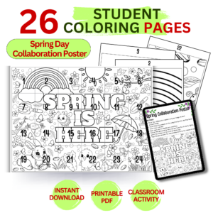 Spring collaboration poster printable with 26 student coloring pages classroom group activity