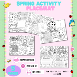 spring activity placemat printable kids worksheets pdf with maze word search i spy coloring pages