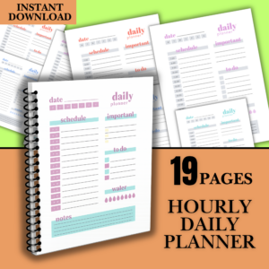 19 pages daily planner printable PDF with hourly schedule