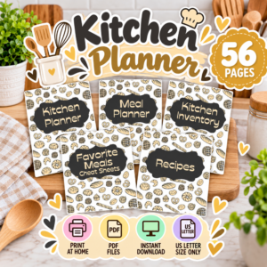 Kitchen Planner Printable (Yellow Theme) | Meal Plan, Grocery List & Recipe Organizer