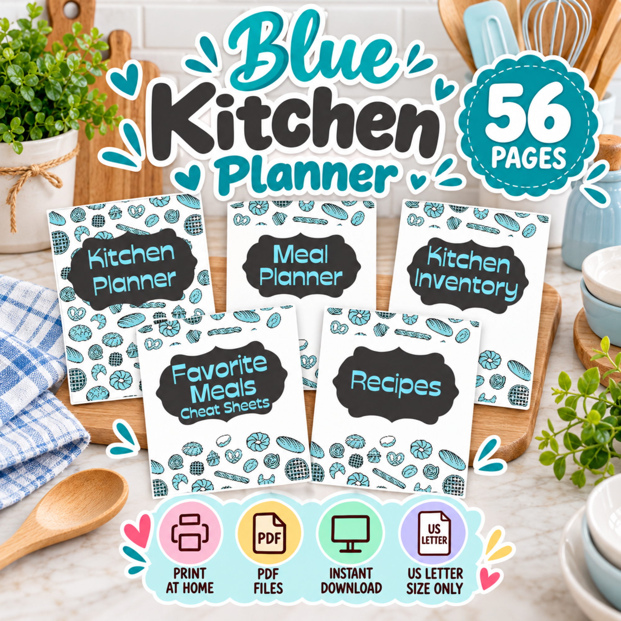 Minimalist Blue Kitchen Planner – Printable Meal & Grocery Organizer 1 Minimalist Blue Kitchen Planner – Printable Meal & Grocery Organizer