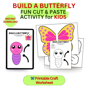 Hands-on butterfly craft printable showing cut