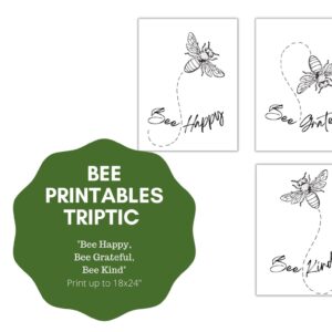 Bee Wall Art Printables – 3 Piece Printable Set “Bee Happy, Bee Grateful, Bee Kind”
