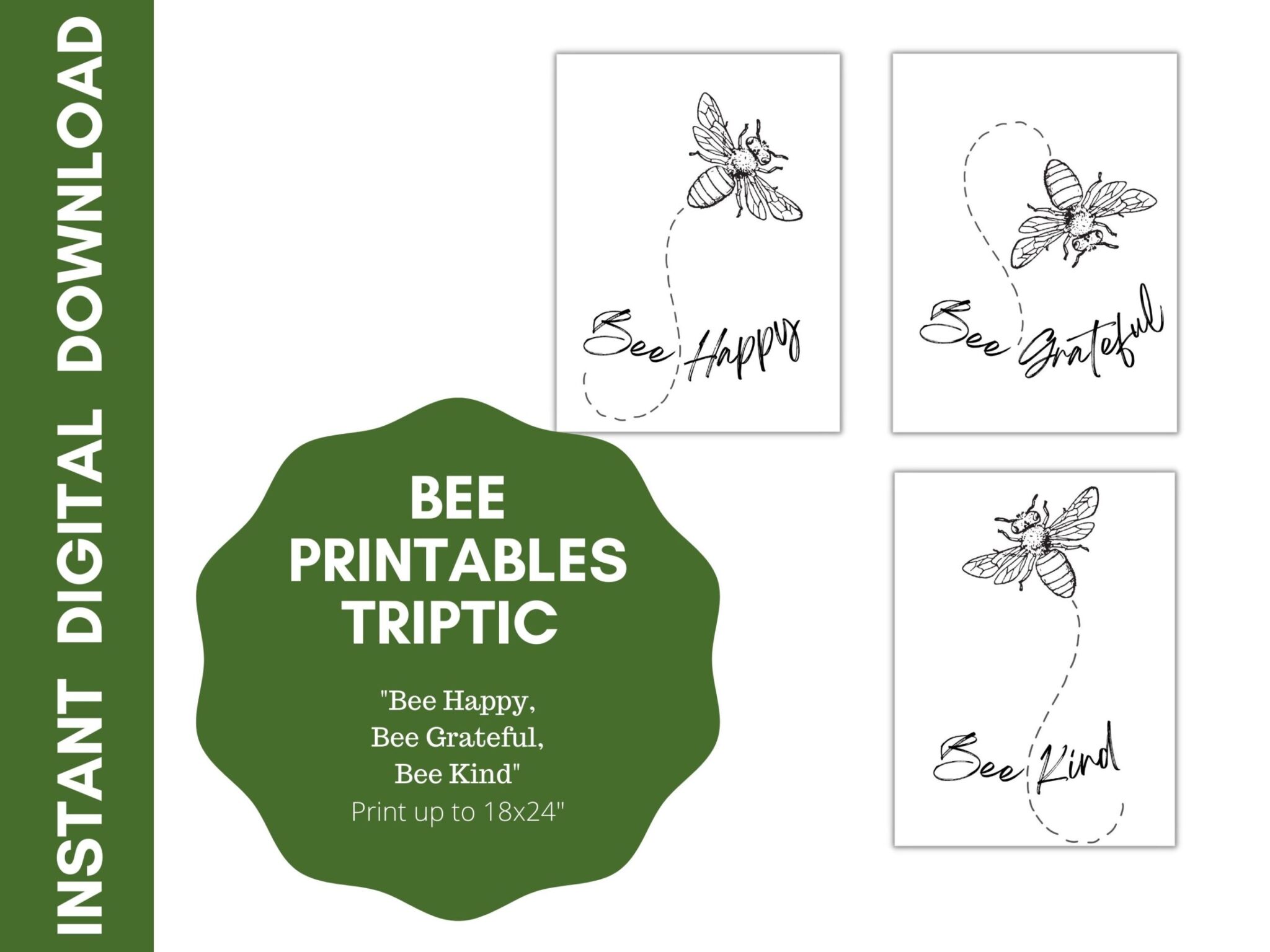 Bee Wall Art Printables – 3 Piece Printable Set “Bee Happy, Bee Grateful, Bee Kind” 1 Bee Wall Art Printables – 3 Piece Printable Set “Bee Happy, Bee Grateful, Bee Kind”