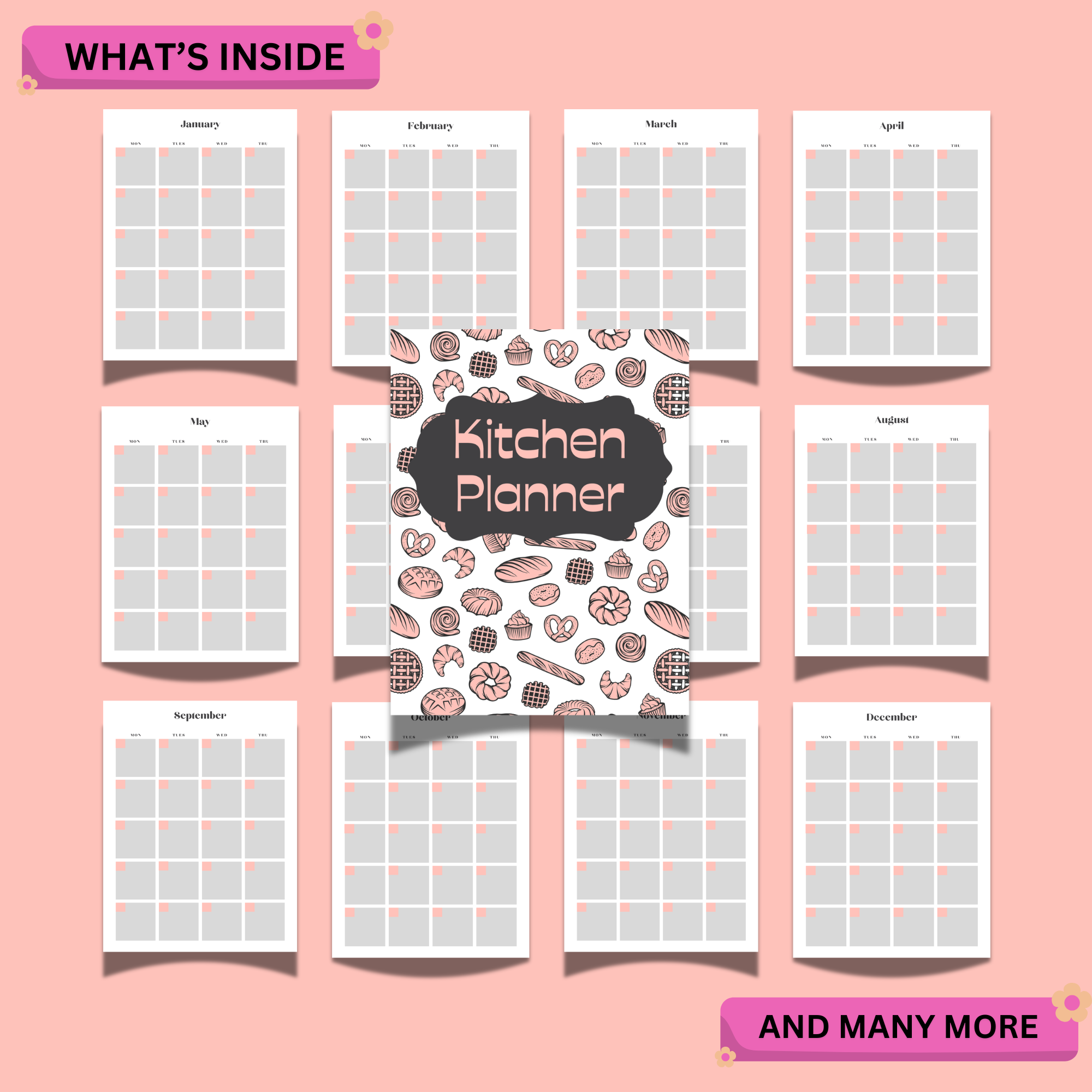 Pink Meal Planner Printable – Kitchen Organizer, Grocery List & Recipe Pages 2 Pink Meal Planner Printable – Kitchen Organizer, Grocery List & Recipe Pages - Image 2