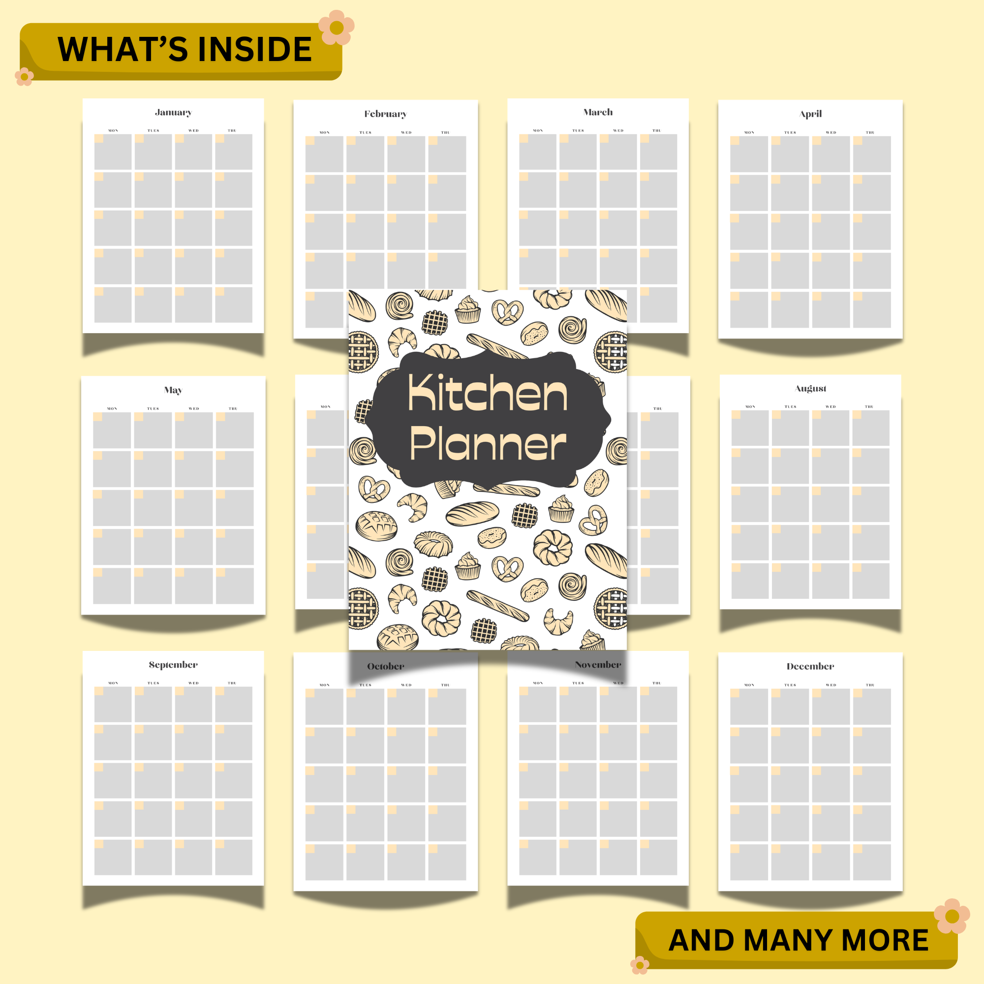 Kitchen Planner Printable (Yellow Theme) | Meal Plan, Grocery List & Recipe Organizer 2 Kitchen Planner Printable (Yellow Theme) | Meal Plan, Grocery List & Recipe Organizer - Image 2