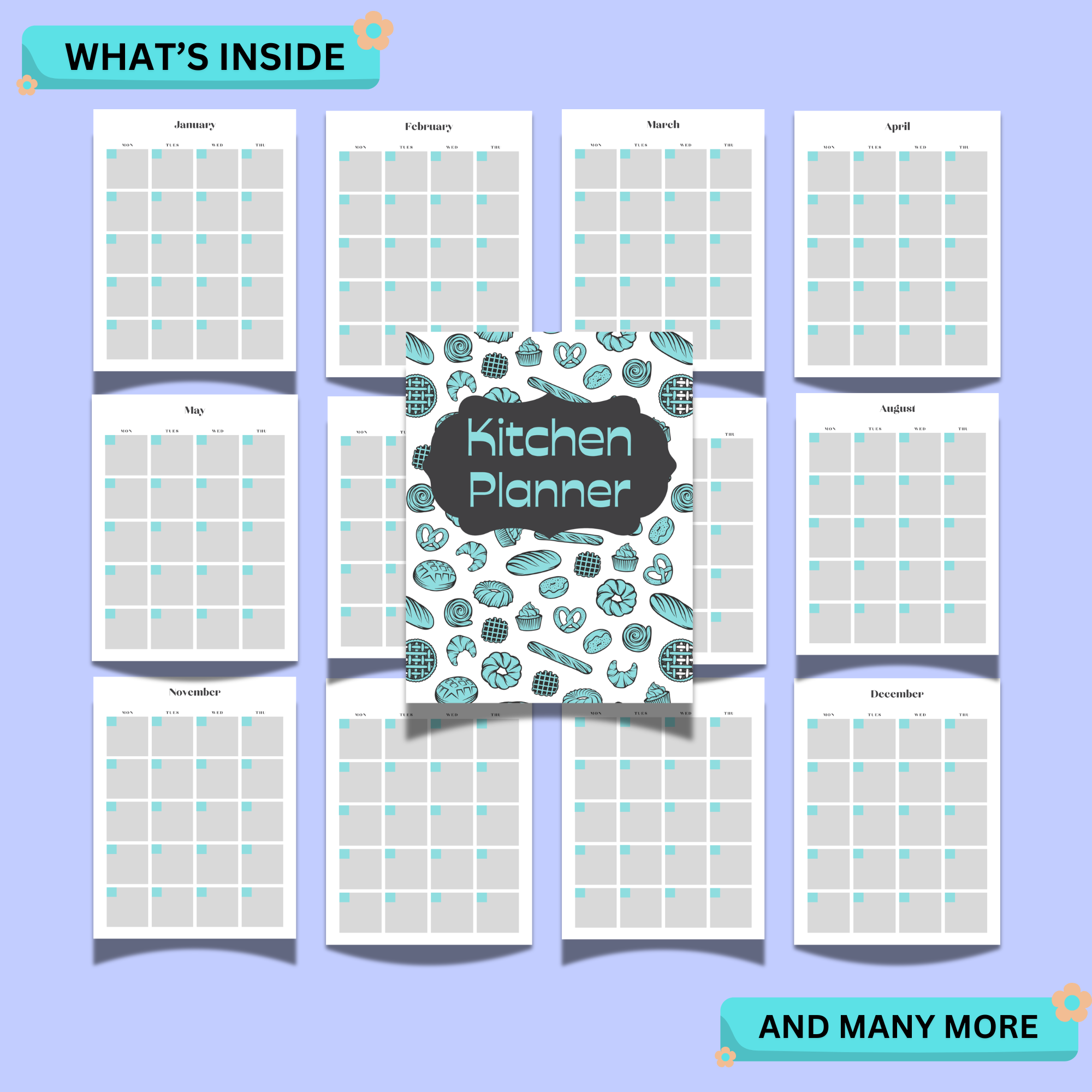 Minimalist Blue Kitchen Planner – Printable Meal & Grocery Organizer 2 Minimalist Blue Kitchen Planner – Printable Meal & Grocery Organizer - Image 2