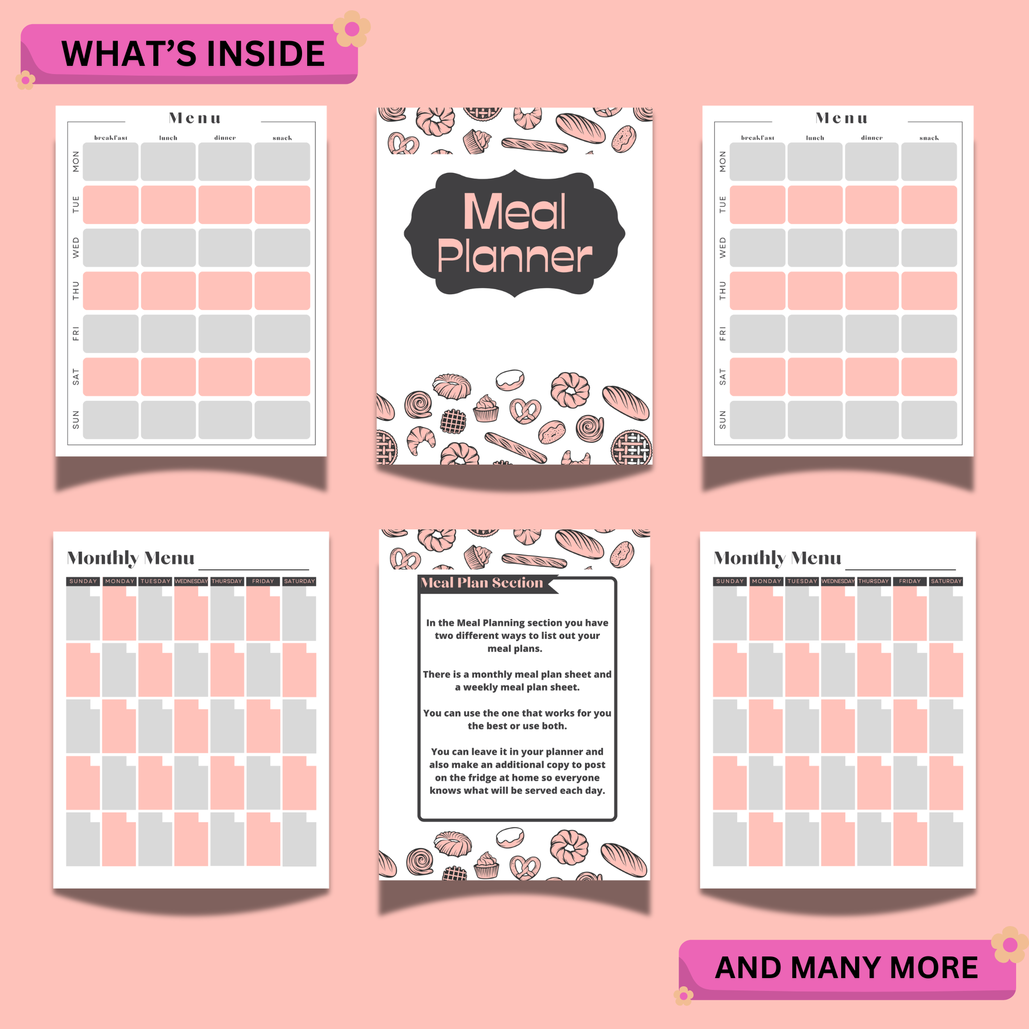 Pink Meal Planner Printable – Kitchen Organizer, Grocery List & Recipe Pages 3 Pink Meal Planner Printable – Kitchen Organizer, Grocery List & Recipe Pages - Image 3