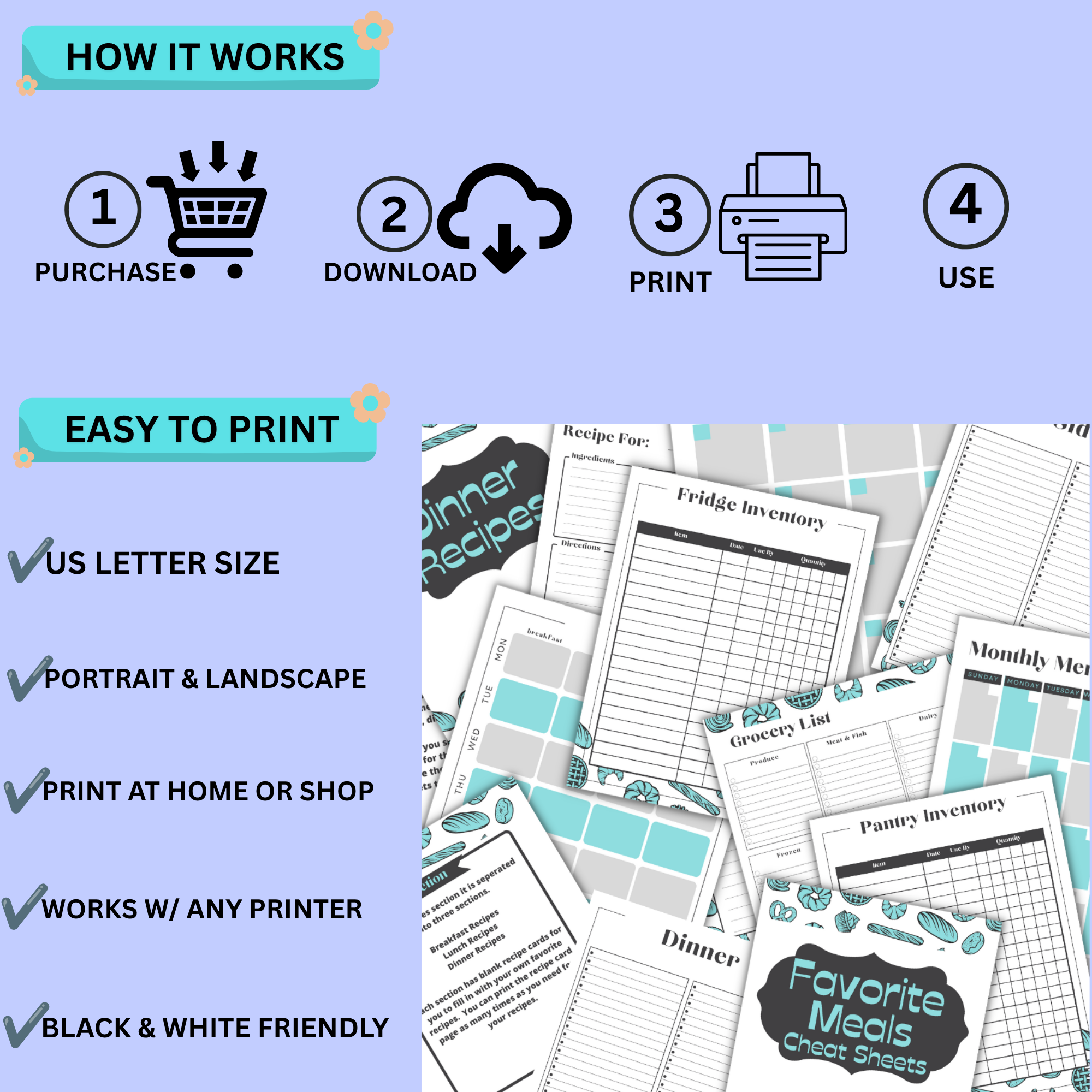 Minimalist Blue Kitchen Planner – Printable Meal & Grocery Organizer 5 Minimalist Blue Kitchen Planner – Printable Meal & Grocery Organizer - Image 5