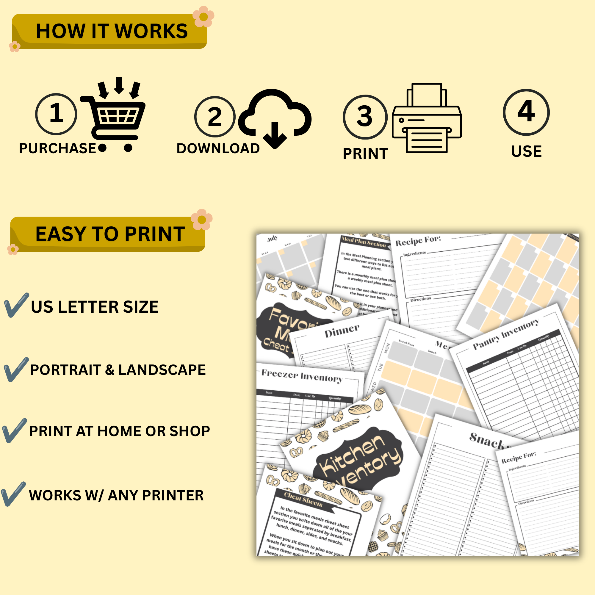 Kitchen Planner Printable (Yellow Theme) | Meal Plan, Grocery List & Recipe Organizer 6 Kitchen Planner Printable (Yellow Theme) | Meal Plan, Grocery List & Recipe Organizer - Image 6
