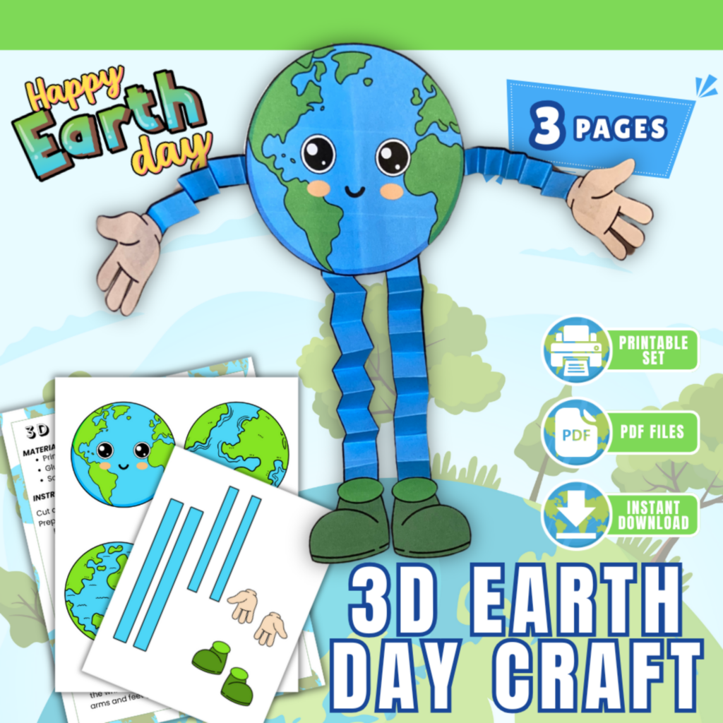 3D Earth Day Craft Printable PDF For Kids | Cut And Paste Earth ...