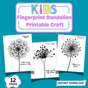 Kids fingerprint dandelion craft printable cover with Make a Wish activity pages