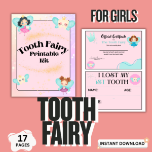 tooth fairy printable kit for girls with certificate first tooth card and instant download