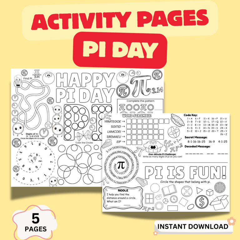 Pi Day Activity Placemats Printable PDF – Math Worksheets For Kids ...