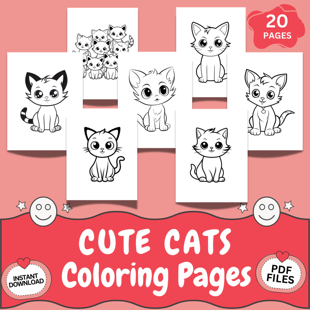 Cat Coloring Pages For Kids – 20 Printable Kitten Coloring Sheets PDF ...