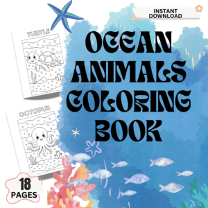 Ocean animals coloring book printable for kids with 19 pages featuring sea animals and instant download PDF activity