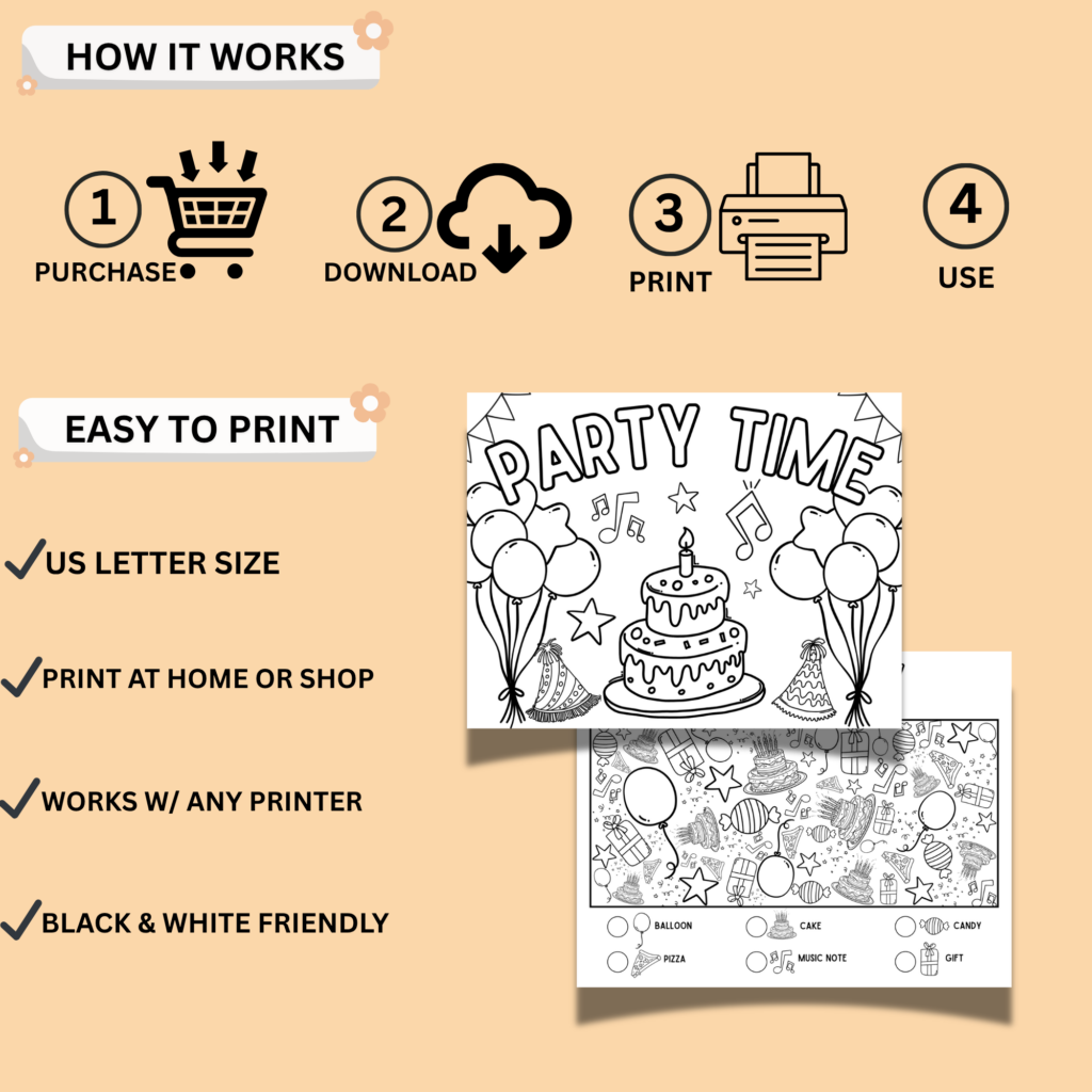 Kids Birthday Activity Placemat Printable PDF – Party Activity Sheets ...