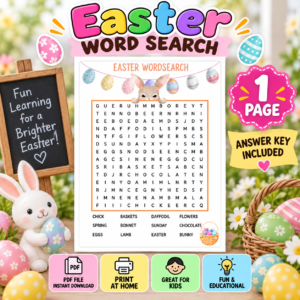 Easter Word Search Printable PDF for Kids | Fun Holiday Activity Worksheet with Answer Sheet