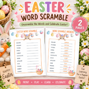 Easter Word Scramble Printable PDF – Fun Easter Party Game for Kids & Adults with Answer Key