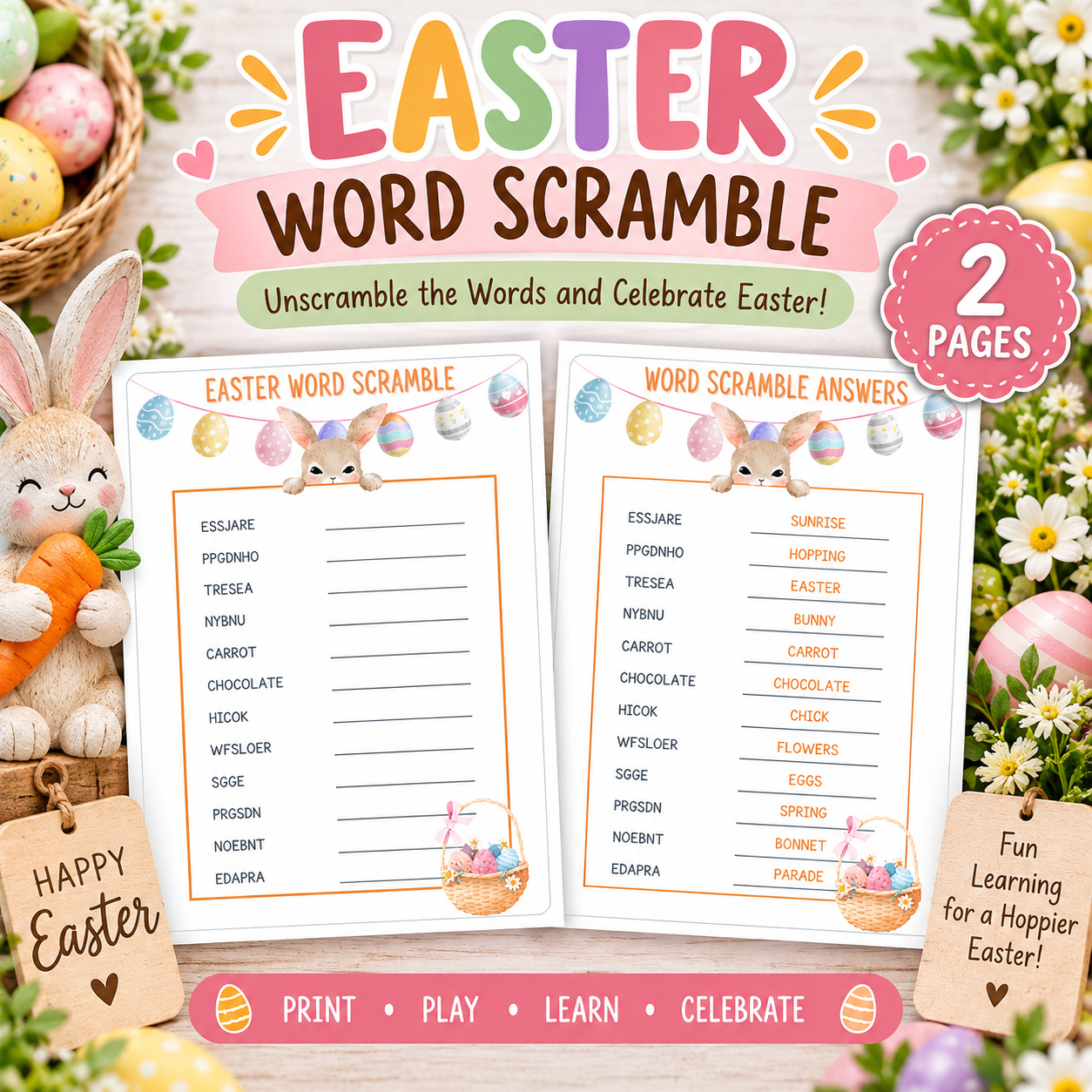 Easter Word Scramble Printable PDF – Fun Easter Party Game for Kids & Adults with Answer Key 1 Easter Word Scramble Printable PDF – Fun Easter Party Game for Kids & Adults with Answer Key