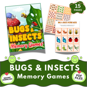 bugs and insects memory games printable for kids preschool matching activity insect learning cards pdf instant download
