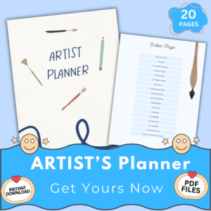 artist planner printable pdf 20 pages, minimalist art journal planner, drawing planner printable, creative tracker for artists