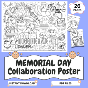 memorial day collaborative coloring poster for kids patriotic classroom activity together we honor printable group coloring page