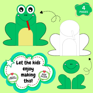 Cute frog cut and paste printable craft activity for preschool and kindergarten kids featuring colorful frog template pieces, instant download PDF, and easy animal craft for homeschool learning.