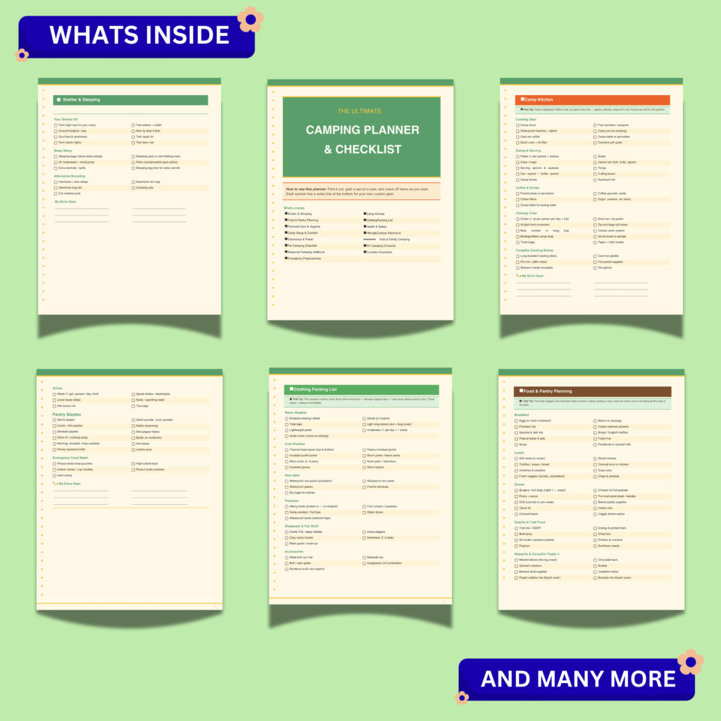 Camping Planner & Checklist Printable PDF – 17 Page Camping Trip ...