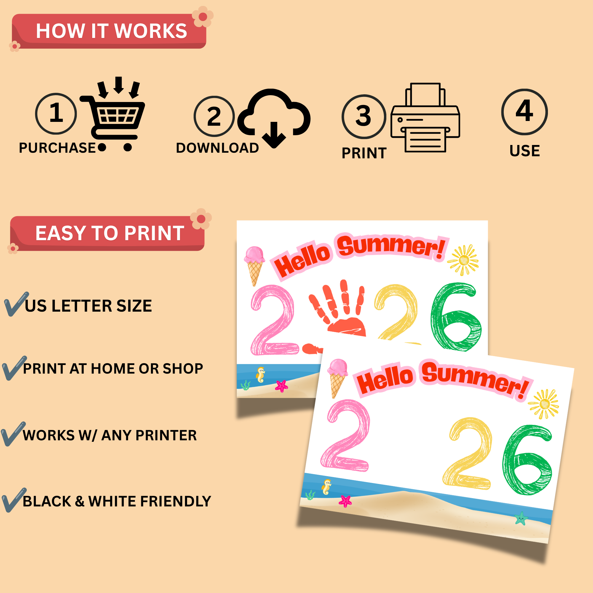 Hello Summer 2026 Handprint Craft Printable PDF | Preschool & Kindergarten Summer Keepsake | Instant Download 3 Hello Summer 2026 Handprint Craft Printable PDF | Preschool & Kindergarten Summer Keepsake | Instant Download - Image 3