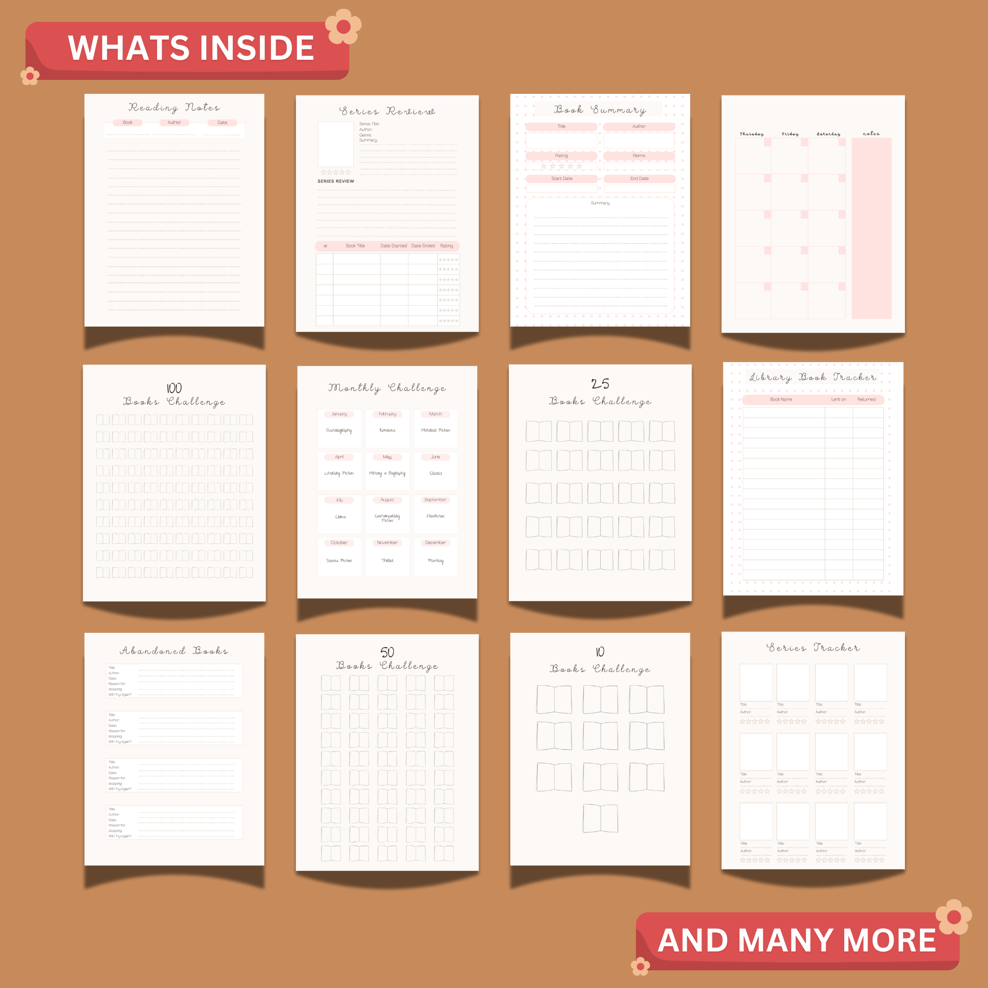 Pink Reading Planner Printable PDF | 70 Page Book Journal & Reading Tracker 3 Pink Reading Planner Printable PDF | 70 Page Book Journal & Reading Tracker - Image 3