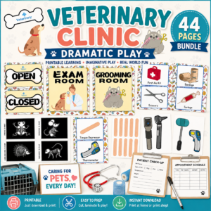 Veterinary Clinic Dramatic Play Printable Kit for Kids | Pretend Play PDF Activity Pack