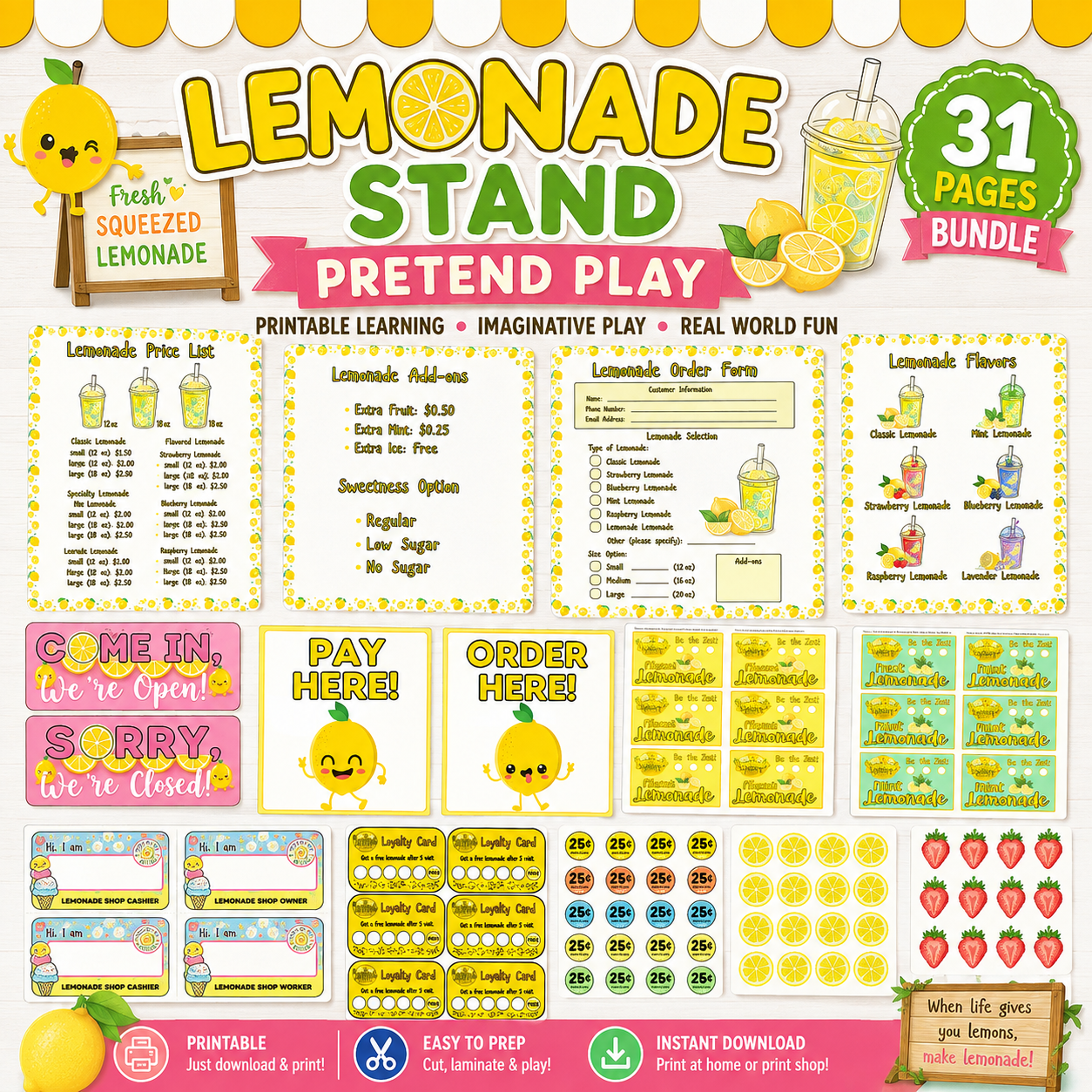 Lemonade Stand Dramatic Play for Kids Printable Kit, Print and Cut Activity for Children (Digital Download) 1 Lemonade Stand Dramatic Play for Kids Printable Kit, Print and Cut Activity for Children (Digital Download)