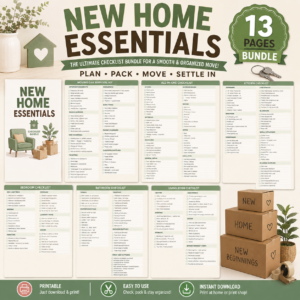 New Home Essentials Checklist Printable PDF – Moving House Planner & Home Setup Organizer